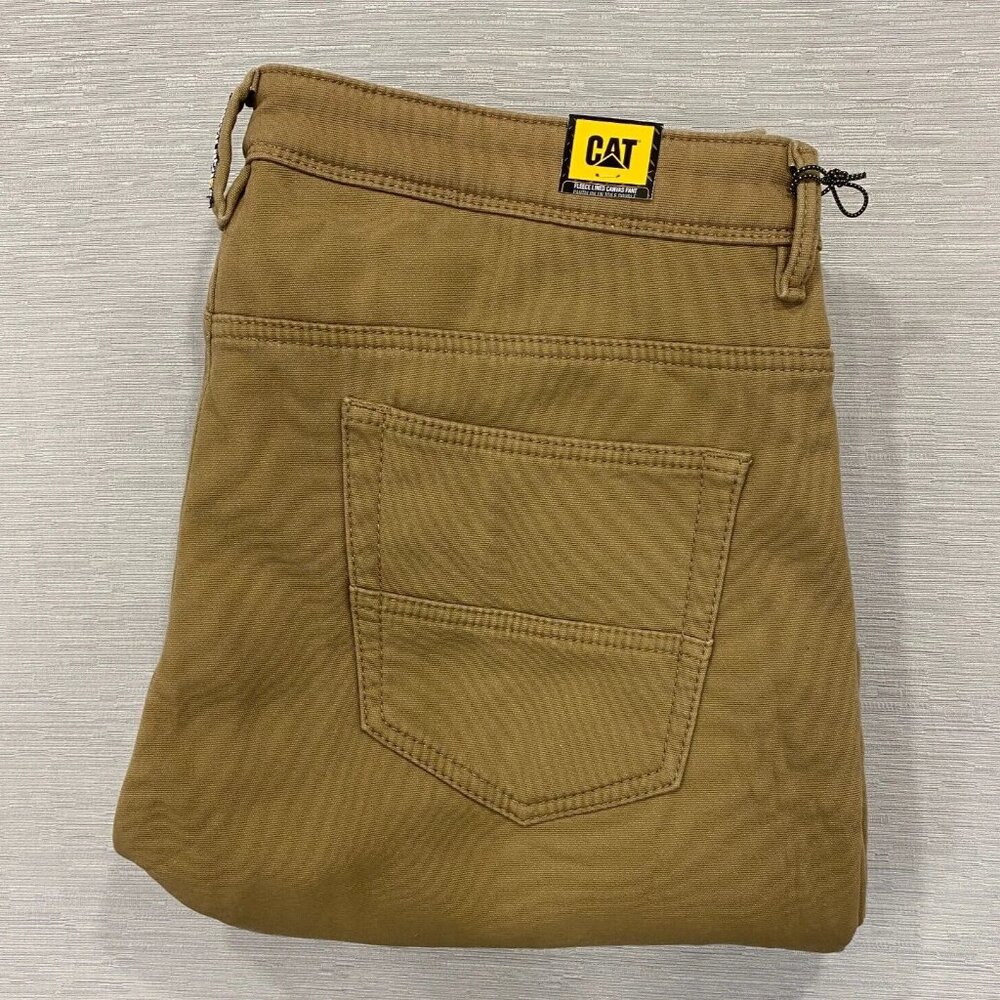 CAT Caterpillar Work Pants Mens 40 x 30 Brown Canvas Fleece Lined Insulated